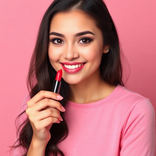 Cliente segurando batom vermelho